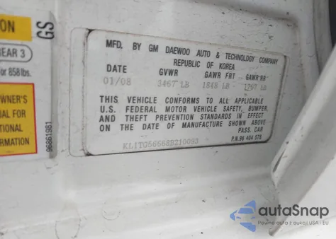 2008 Chevrolet Aveo Lt from USA, damaged, VIN KL1TG56668B210093